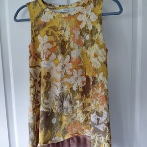 Floral Sleeveless Top in Yellow and Brown